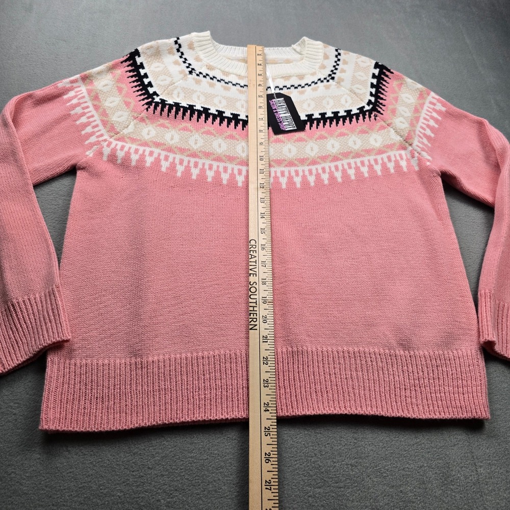 Womens Pink Creme Aztec Print Knit Pullover Sweater Size L New - Picture 2 of 7